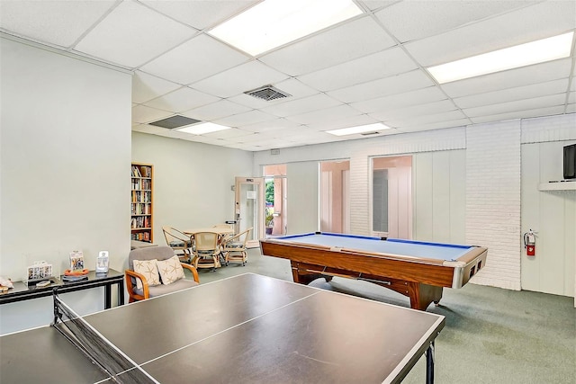8897 Midnight Pass Rd Unit 407, Sarasota, FL 34242 - game room with a paneled ceiling, pool table, and carpet