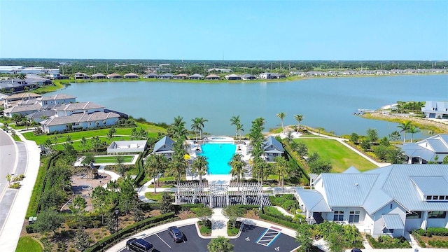 8077 Sandstar Way, Sarasota, FL 34240 - drone / aerial view of a pool and a nearby body of water