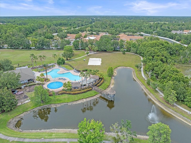 5618 Sheer Bliss Loop, Land O Lakes, FL 34639 - aerial overview of property's location with a pool area, a nearby body of water, and a forest