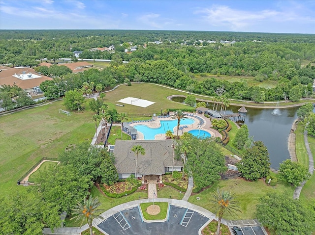 5618 Sheer Bliss Loop, Land O Lakes, FL 34639 - aerial overview of property's location featuring a pool, a large body of water, and a heavily wooded area