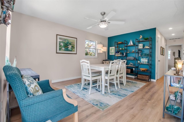 951 Varet Rd, Venice, FL 34293 - dining area featuring wood finished floors, recessed lighting, a ceiling fan, and baseboards