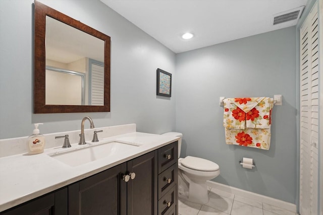 2503 Beneva Rd Unit 7, Sarasota, FL 34232 - bathroom featuring vanity, toilet, a shower with door, baseboards, and recessed lighting