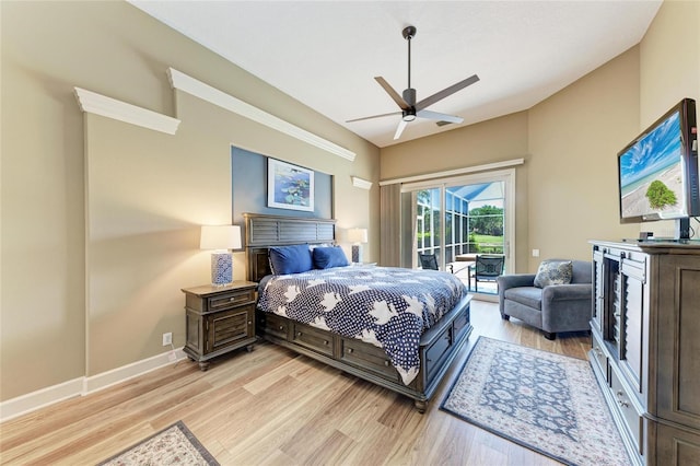 5205 88th St E, Bradenton, FL 34211 - bedroom featuring access to outside, light wood-type flooring, and ceiling fan