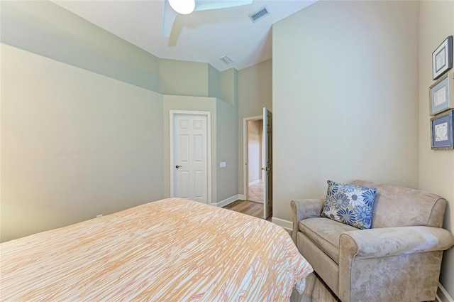 5205 88th St E, Bradenton, FL 34211 - bedroom with ceiling fan, baseboards, and a towering ceiling