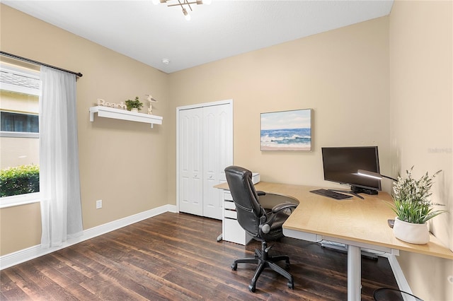 11794 Forest Park Cir, Bradenton, FL 34211 - office area with dark wood-type flooring and baseboards
