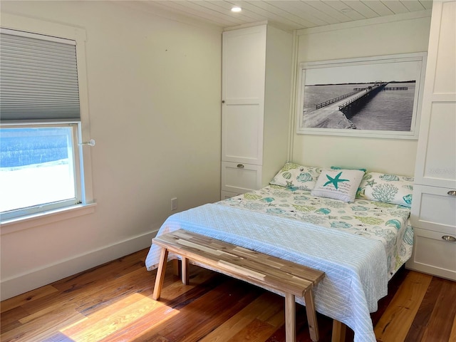 4412 125th St W, Cortez, FL 34215 - bedroom featuring wood finished floors, wooden ceiling, recessed lighting, and baseboards