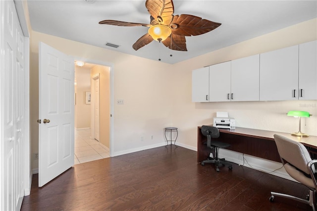 4222 Lanai Dr, Sarasota, FL 34241 - office featuring a ceiling fan, wood finished floors, and baseboards