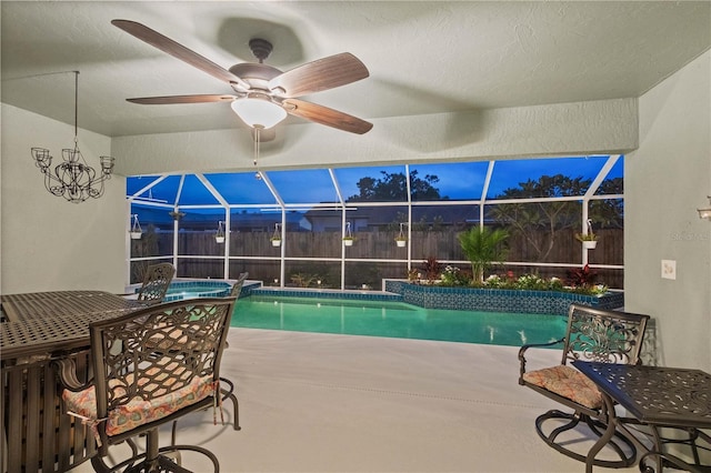 4222 Lanai Dr, Sarasota, FL 34241 - view of pool with a lanai, ceiling fan, a fenced backyard, and a patio area