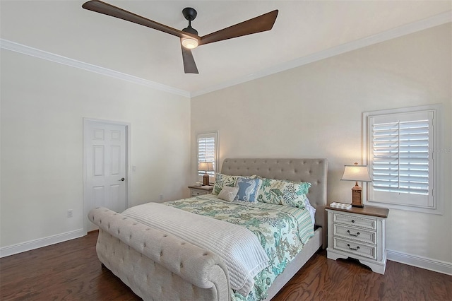 4108 Roberts Point Rd, Sarasota, FL 34242 - bedroom featuring baseboards, wood finished floors, crown molding, and ceiling fan