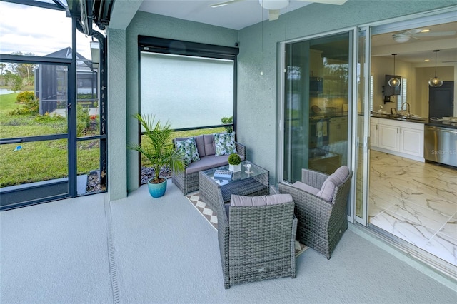 3631 Shimmering Oaks Dr, Parrish, FL 34219 - balcony featuring a ceiling fan and a sink