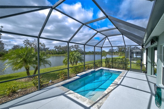 3631 Shimmering Oaks Dr, Parrish, FL 34219 - outdoor pool featuring a water view, a patio area, and a lanai