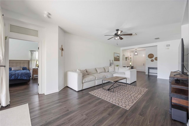 5020 Torrey Pines Run, Bradenton, FL 34211 - living area with ceiling fan, wood finished floors, and baseboards