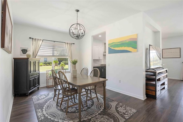 5020 Torrey Pines Run, Bradenton, FL 34211 - dining space featuring a chandelier, baseboards, dark wood-style flooring, and recessed lighting