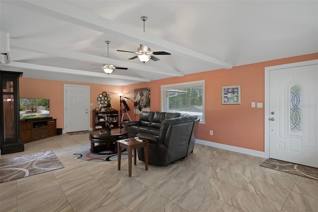 22063 Lake Lindsey Rd, Brooksville, FL 34601 - living room with a ceiling fan and baseboards