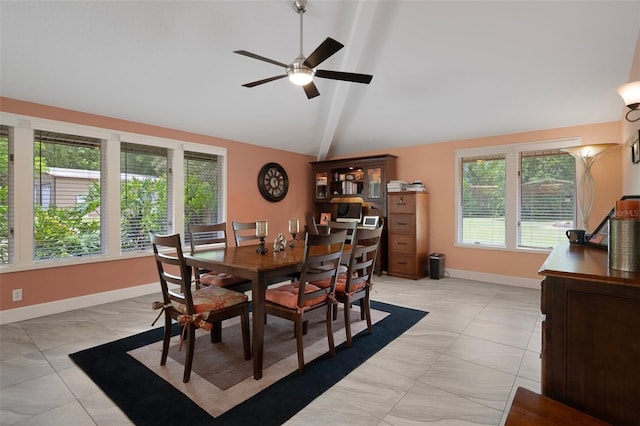 22063 Lake Lindsey Rd, Brooksville, FL 34601 - dining room featuring baseboards, a ceiling fan, and light tile patterned floors