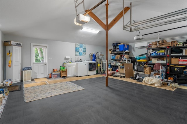 22063 Lake Lindsey Rd, Brooksville, FL 34601 - garage featuring separate washer and dryer, a garage door opener, and a wall mounted AC