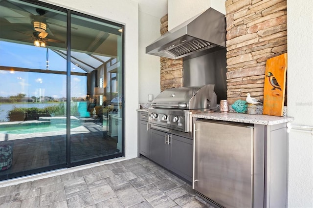13849 Old Creek Ct, Parrish, FL 34219 - view of patio / terrace featuring a water view and a ceiling fan