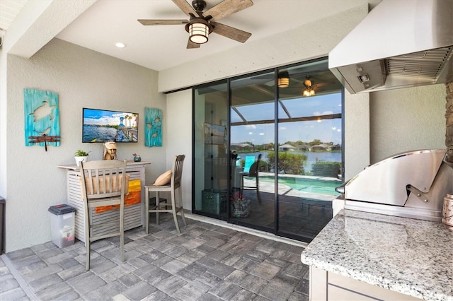 13849 Old Creek Ct, Parrish, FL 34219 - view of patio / terrace featuring ceiling fan, an outdoor pool, and outdoor dining area
