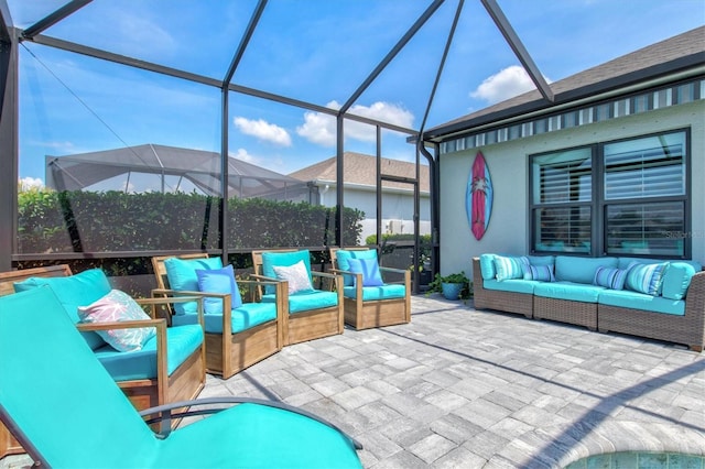 13849 Old Creek Ct, Parrish, FL 34219 - view of patio / terrace with outdoor lounge area and a lanai