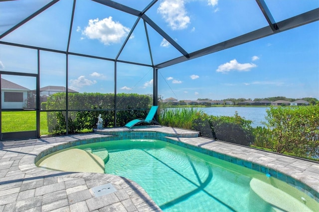 13849 Old Creek Ct, Parrish, FL 34219 - swimming pool with a lanai, a water view, and a patio area