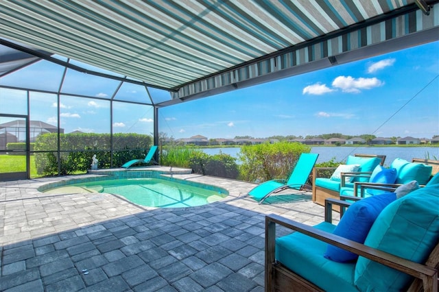 13849 Old Creek Ct, Parrish, FL 34219 - outdoor pool featuring a patio, a water view, and a lanai