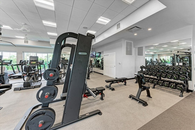 18317 Gulf Ranch Pl, Bradenton, FL 34211 - gym featuring a drop ceiling and plenty of natural light