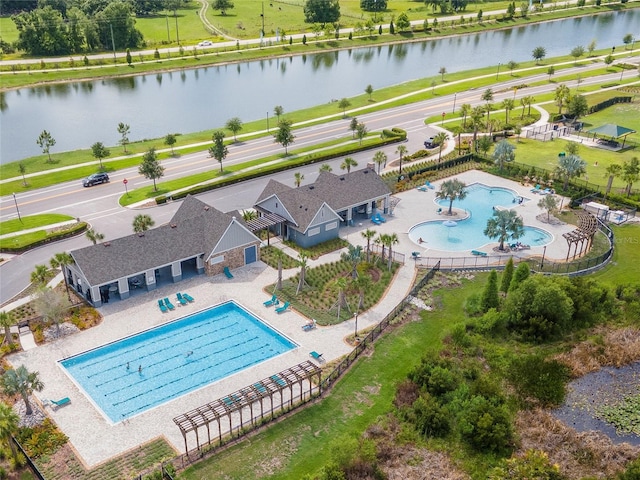 14787 Gallop Run Dr, Lithia, FL 33547 - bird's eye view of a pool and a nearby body of water