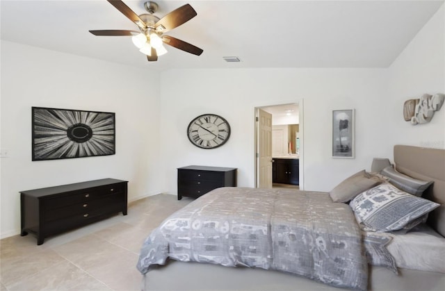4091 Dull St, North Port, FL 34286 - bedroom featuring a ceiling fan, light tile patterned floors, baseboards, and connected bathroom