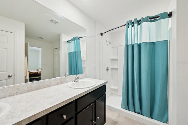 4091 Dull St, North Port, FL 34286 - full bathroom with vanity, tile patterned floors, and curtained shower