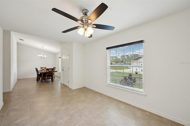 4091 Dull St, North Port, FL 34286 - unfurnished room featuring a chandelier, baseboards, light tile patterned floors, and a ceiling fan