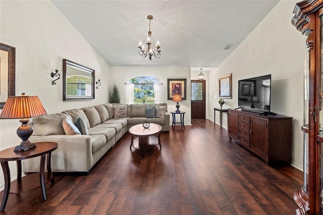 4758 Breezy Pines Blvd, Sarasota, FL 34232 - living area featuring a chandelier, dark wood finished floors, and baseboards
