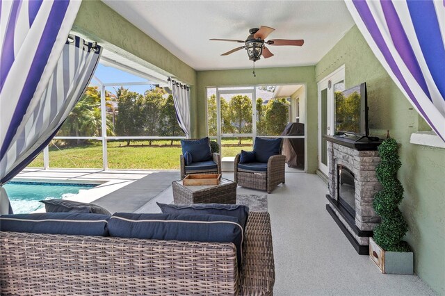 4758 Breezy Pines Blvd, Sarasota, FL 34232 - sunroom / solarium featuring ceiling fan and an outdoor living space