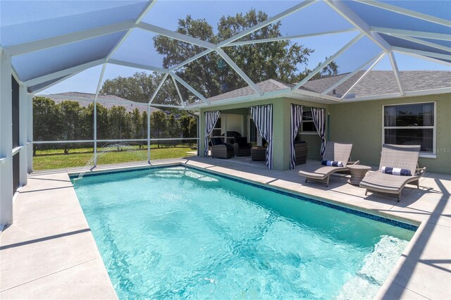 4758 Breezy Pines Blvd, Sarasota, FL 34232 - swimming pool featuring outdoor lounge area, a patio area, and glass enclosure