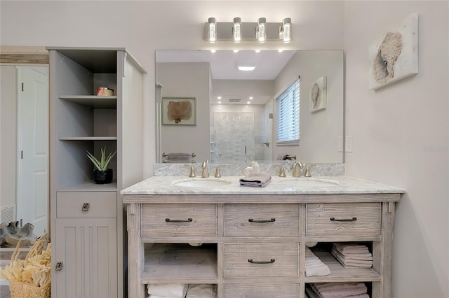1001 Point Of Rocks Rd Unit 207, Sarasota, FL 34242 - bathroom with a stall shower and double vanity