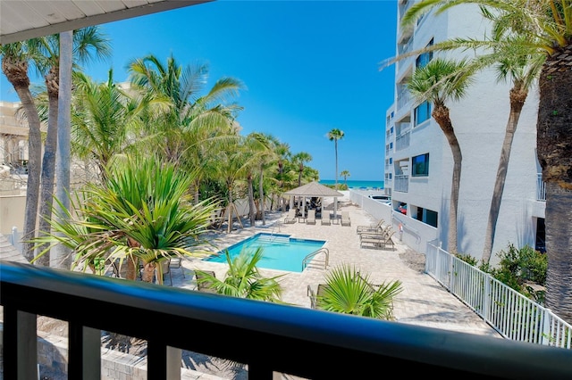 1001 Point Of Rocks Rd Unit 207, Sarasota, FL 34242 - community pool with a gazebo, a patio area, and a water view