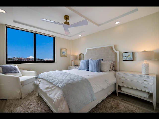 2045 Gulf Of Mexico Dr Unit M1-505, Longboat Key, FL 34228 - bedroom featuring wood finished floors, a skylight, a ceiling fan, and recessed lighting