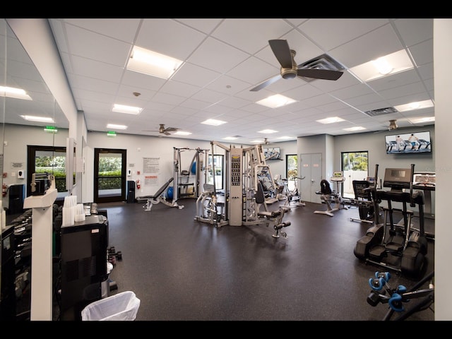 2045 Gulf Of Mexico Dr Unit M1-505, Longboat Key, FL 34228 - gym with ceiling fan and a paneled ceiling