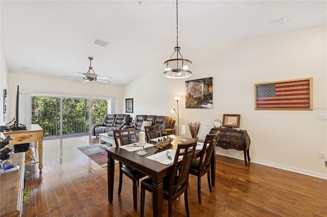 7532 Marsh Orchid Cir Unit 8-201, Bradenton, FL 34203 - dining area featuring wood finished floors, ceiling fan, lofted ceiling, and baseboards