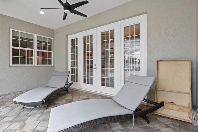 5373 Anthony Ln, Sarasota, FL 34233 - view of patio with french doors and a ceiling fan