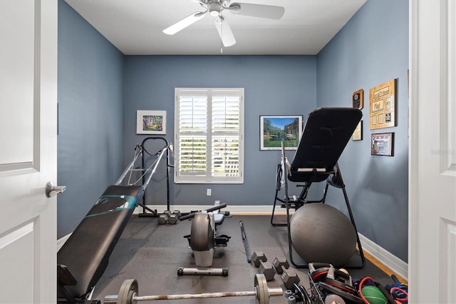 5373 Anthony Ln, Sarasota, FL 34233 - workout area featuring baseboards and ceiling fan