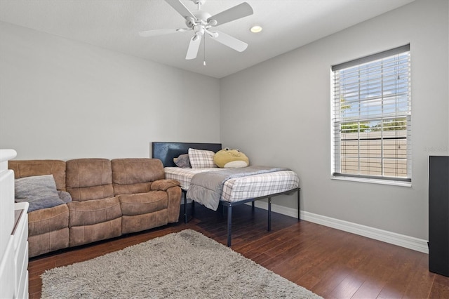 5373 Anthony Ln, Sarasota, FL 34233 - bedroom featuring baseboards, dark wood-style floors, ceiling fan, and recessed lighting