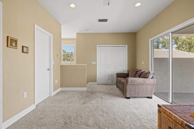 5373 Anthony Ln, Sarasota, FL 34233 - sitting room featuring light carpet, recessed lighting, and baseboards