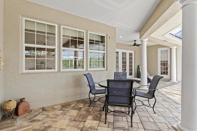 5373 Anthony Ln, Sarasota, FL 34233 - view of patio with french doors, a ceiling fan, and outdoor dining space