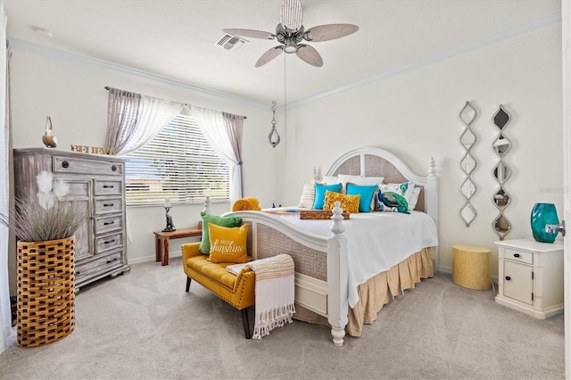 12230 Amica Loop, Venice, FL 34293 - bedroom featuring light carpet, crown molding, ceiling fan, and baseboards