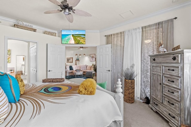12230 Amica Loop, Venice, FL 34293 - carpeted bedroom featuring ornamental molding and ceiling fan