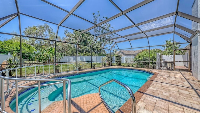 4308 Kingston Loop, Sarasota, FL 34238 - view of pool featuring a fenced backyard, a patio area, and glass enclosure