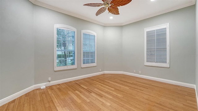 6914 Dominion Ln, Lakewood Ranch, FL 34202 - spare room with a ceiling fan, baseboards, ornamental molding, light wood-type flooring, and recessed lighting