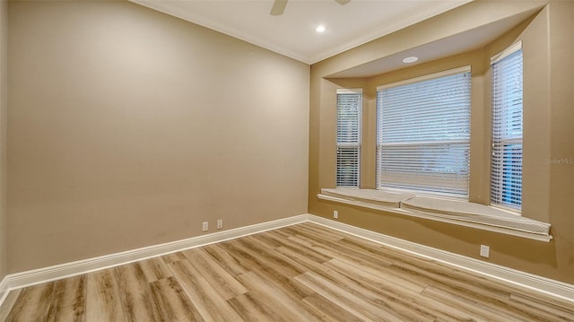 6914 Dominion Ln, Lakewood Ranch, FL 34202 - spare room with crown molding, wood finished floors, baseboards, ceiling fan, and recessed lighting
