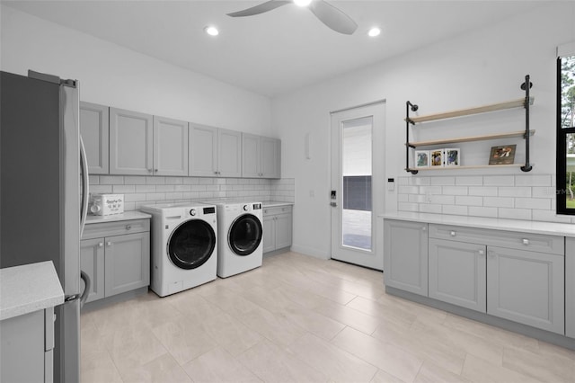 7051 Turtle Ln, Sarasota, FL 34241 - washroom with independent washer and dryer, cabinet space, ceiling fan, and recessed lighting