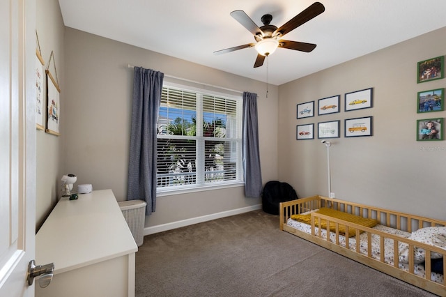 11411 Spring Gate Trl, Bradenton, FL 34211 - bedroom with a nursery area, carpet flooring, baseboards, and ceiling fan